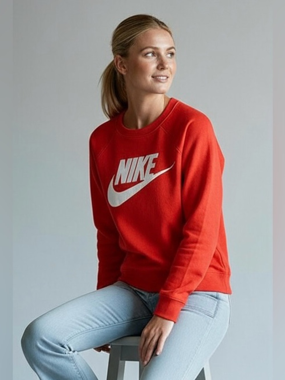 Nike Red Crewneck Sweatshirt with White Swoosh